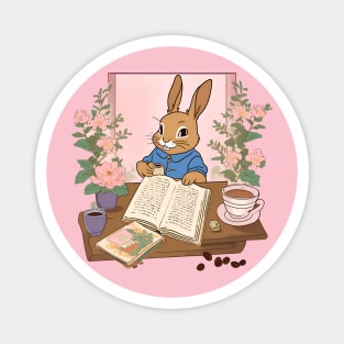 Rabbit Bunny with Books and Coffee Book Nerd Mom Booktok Magnet